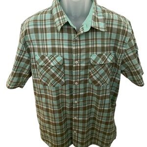 VANS Off the Wall Green & Beige Plaid Skate Collared Shirt Men XL